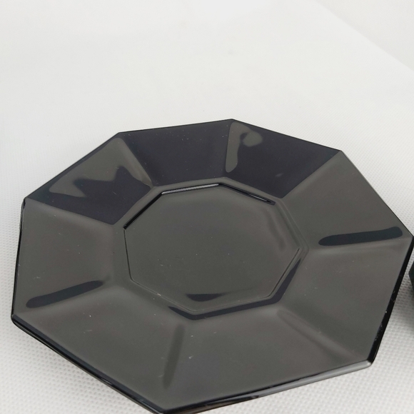 1980'S Arcoroc Octine Black glass octagon Made in France soups bowls mug saucers - Picture 12 of 16
